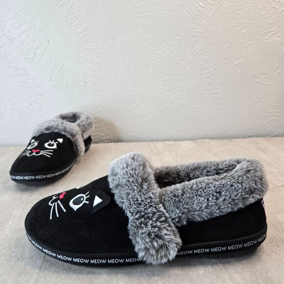 Bobs Cat Slippers Womens Size 8 Black Kitty Comfort Slip On Fur lined House Shoe - Picture 2 of 13